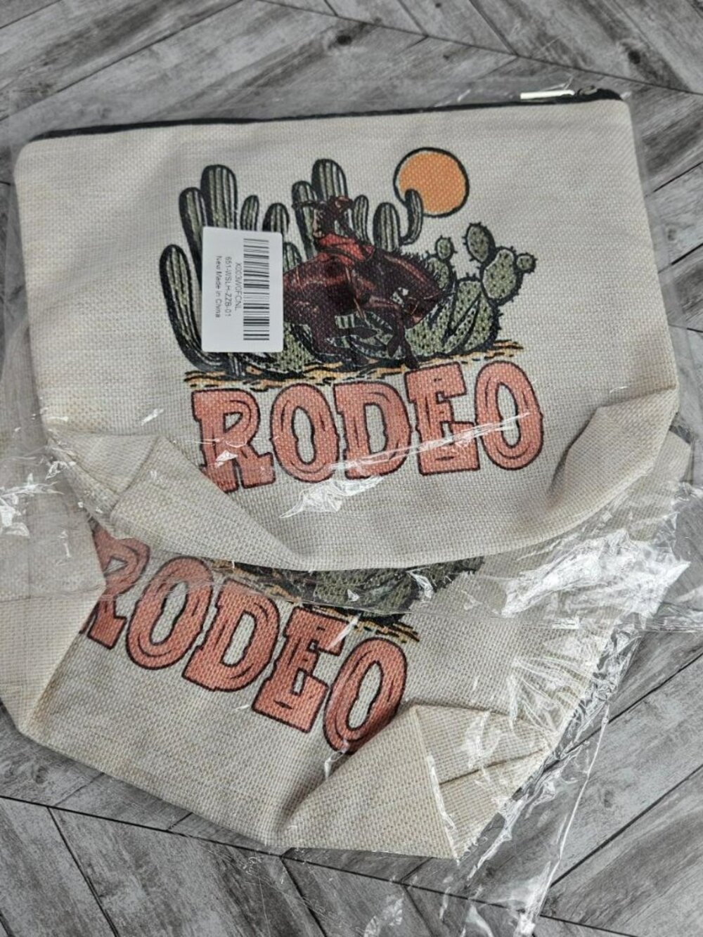 Rodeo Theme 2 Zipper Pouches Bags Purse Cactus Bull Western Cowgirl Canvas NWT - Picture 2 of 4